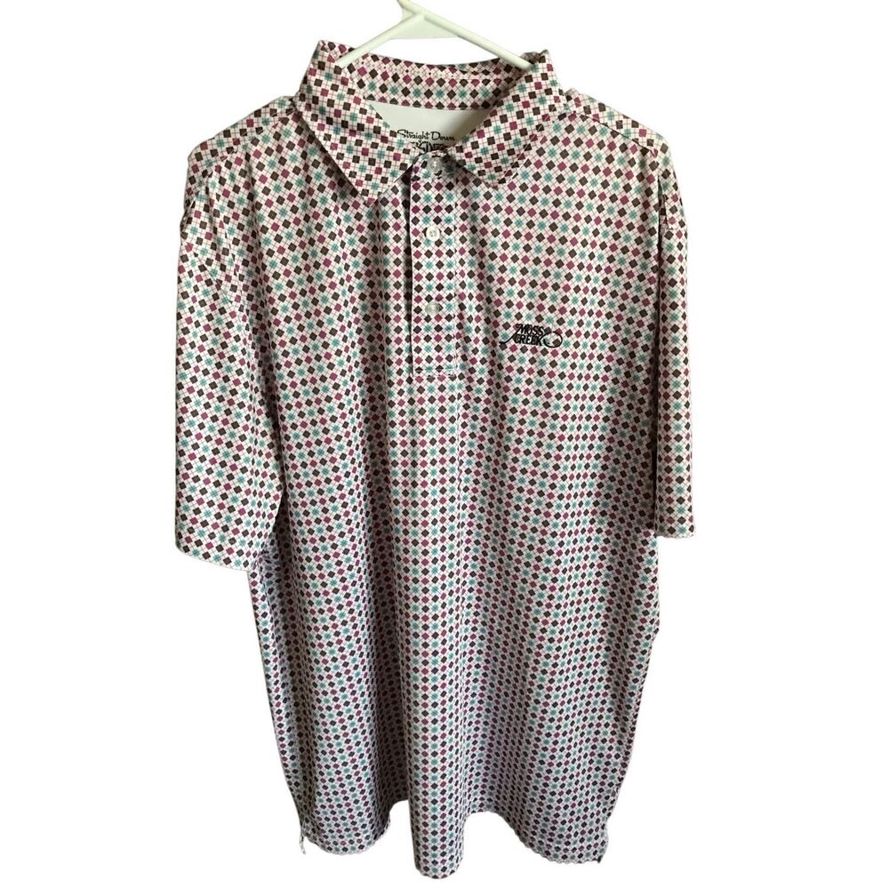 Straight Down performance Golf polo shirt Size L argyle print Moss Creek logo